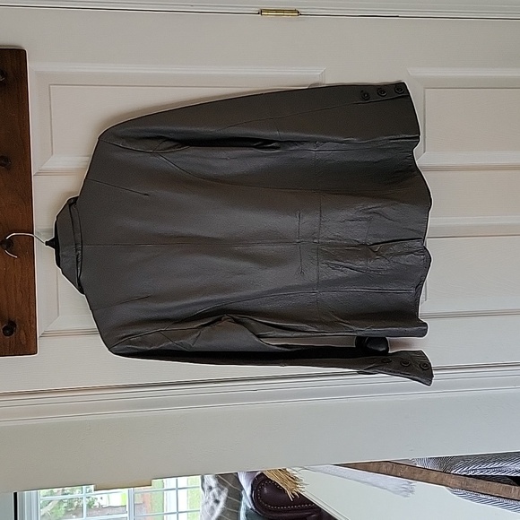 Gray leather blazer jacket, Size 12 - Picture 2 of 6